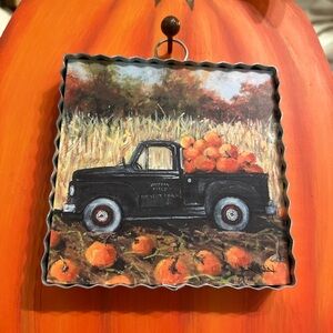 Fall Farmhouse Truck of Pumpkins Mini Print with Galvanized Frame